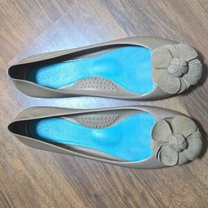 OKA b. Tan Flats with Suede Floral Accent